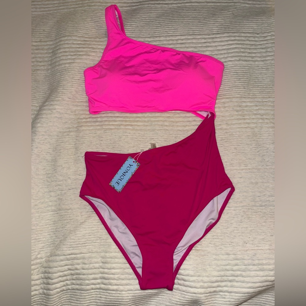 Younique Women's Pink One-Shoulder Swim One Piece